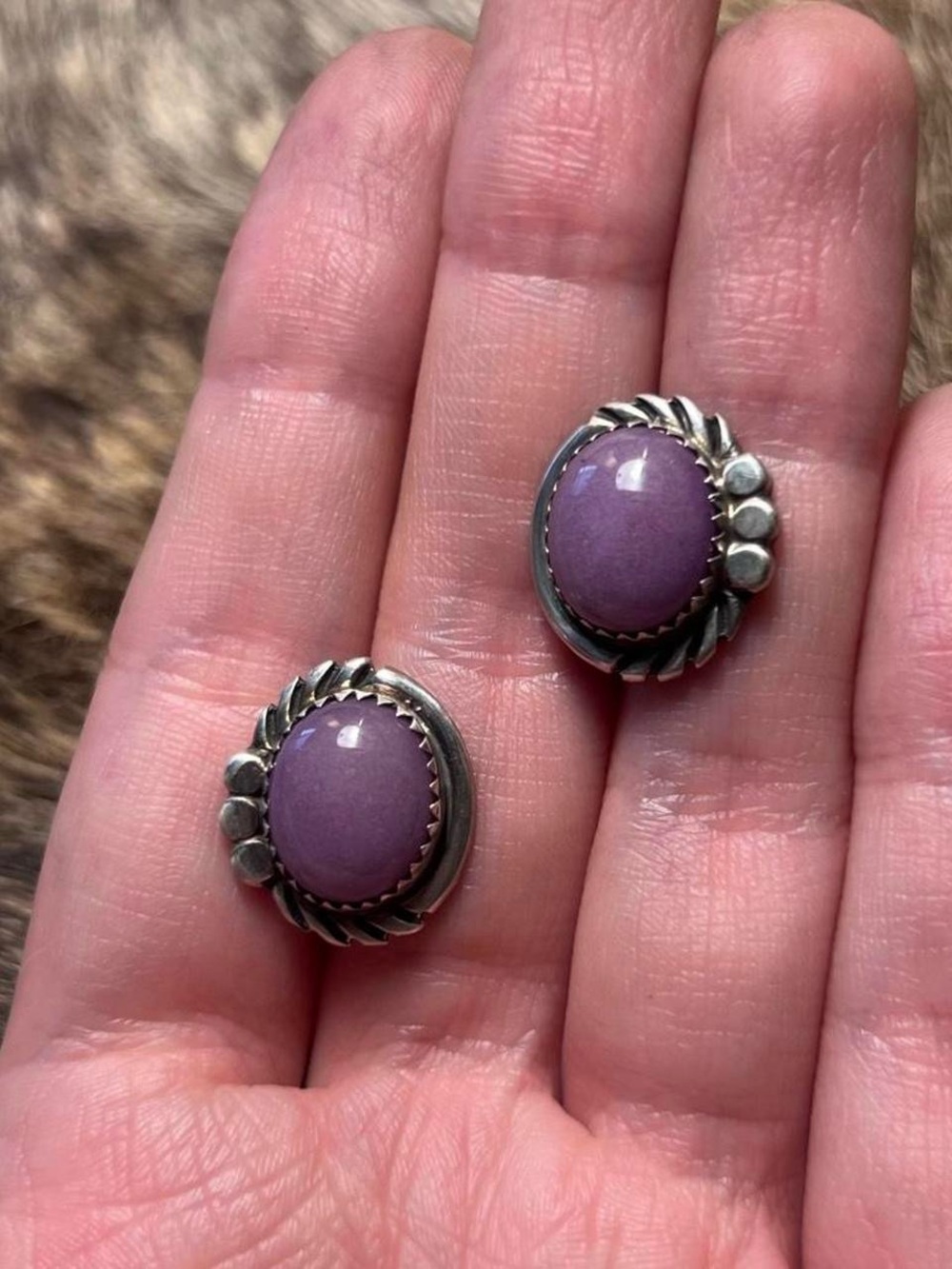 Sterling silver Native American phosphosiderite? stone post earrings